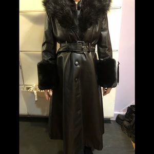 SHEIN long fur trim faux leather coat XS